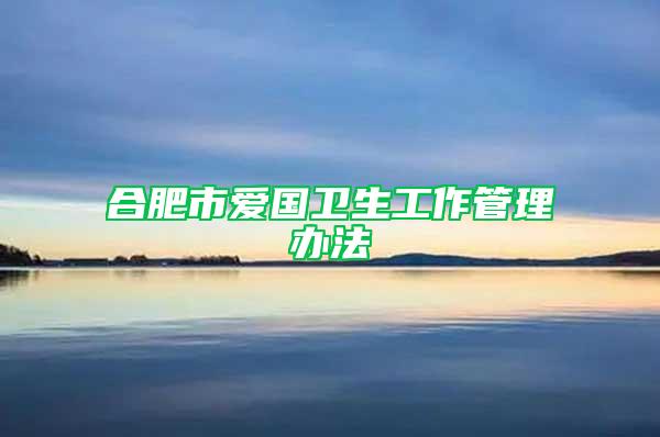 合肥市愛國衛(wèi)生工作管理辦法